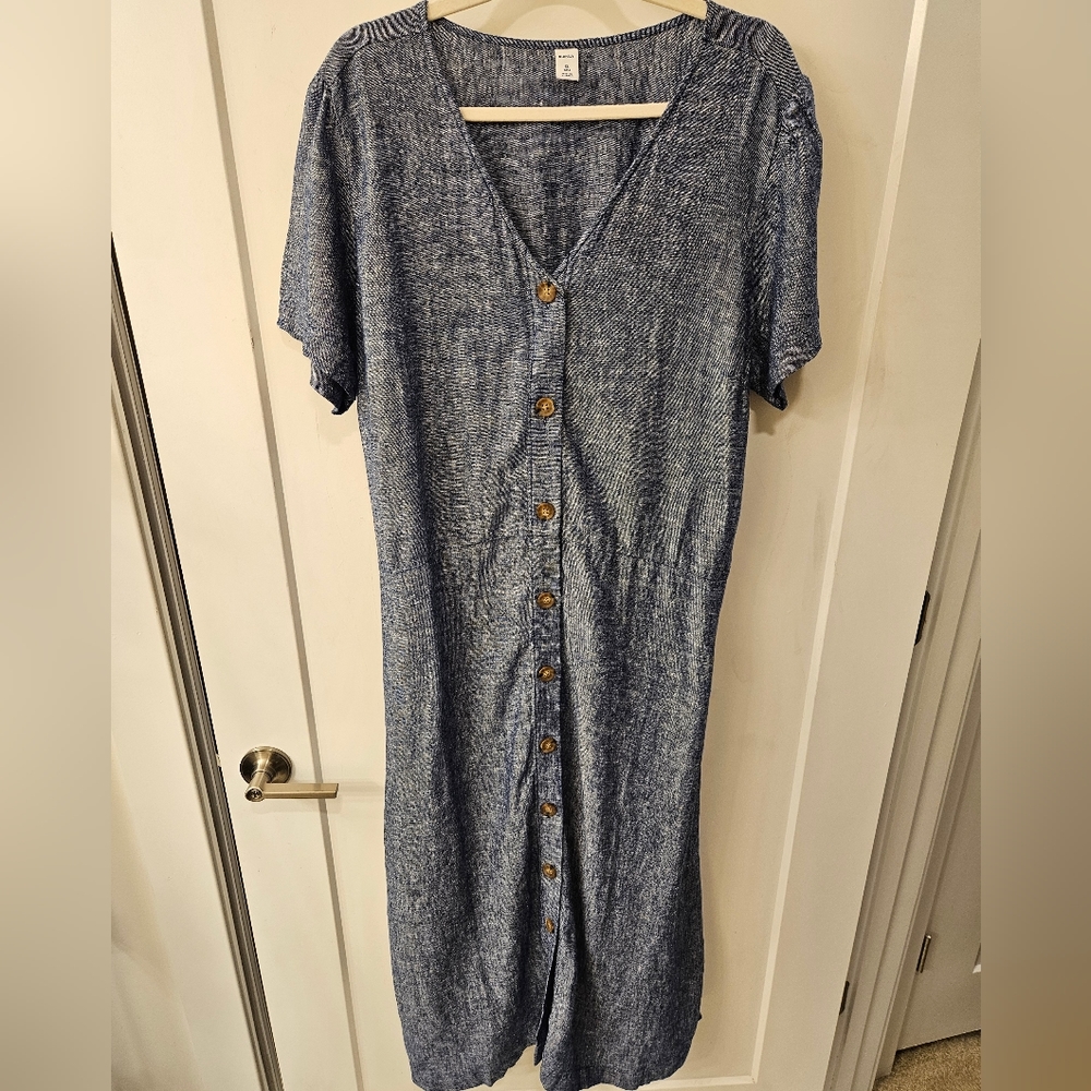 NWT - Linen Blend Old Navy Midi/Maxi Blue Button-Down Dress - Size XL Tall